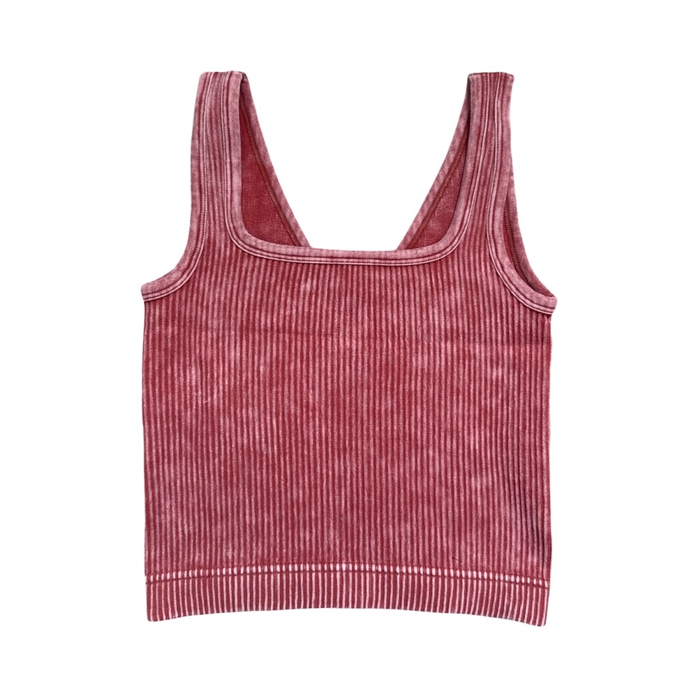 Zenana Outfitters Rusty Red Ribbed Reversible V-Neck Tank or Square Neck Top - Picture 2 of 3